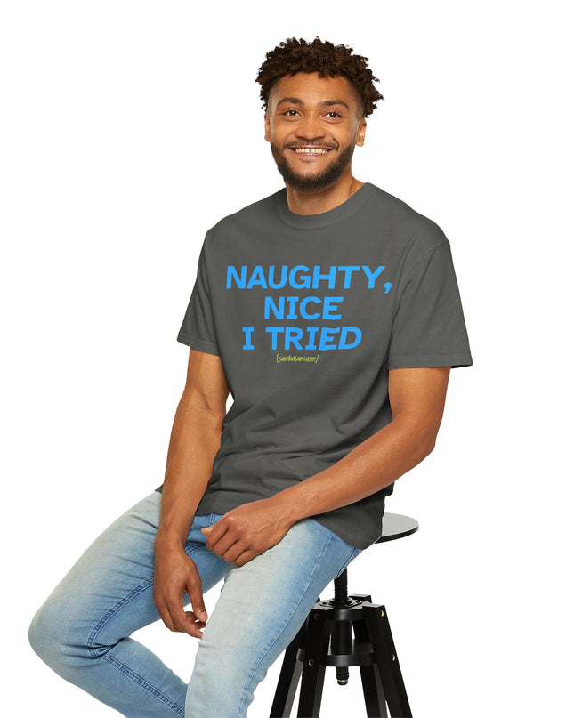 'Naughty, Nice I Tried' – Funny Holiday Graphic Tee