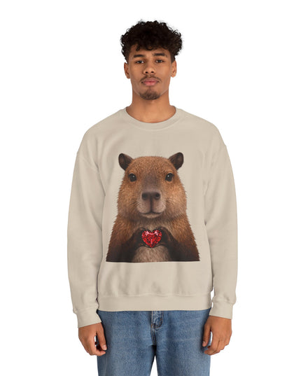 Capybara Holding Red Gem Sweatshirt — Unbothered & Valuable Crewneck