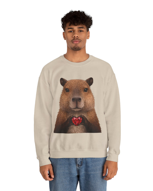 Capybara Holding Red Gem Sweatshirt — Unbothered & Valuable Crewneck