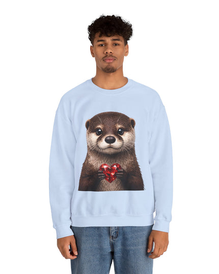 Otter with Red Gem Crewneck Sweatshirt — Playful, Worthy, and Charming