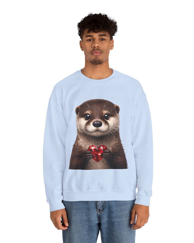 Otter with Red Gem Crewneck Sweatshirt — Playful, Worthy, and Charming