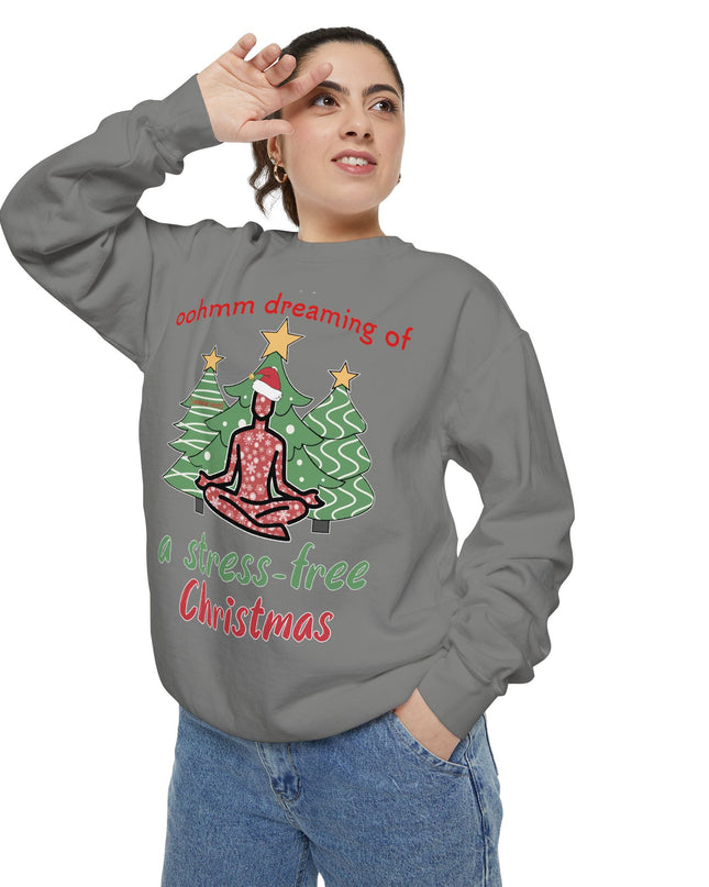 Christmas Yoga Sweatshirt — “Oohmm Dreaming of a Stress-Free Christmas” Cozy Holiday Pullover
