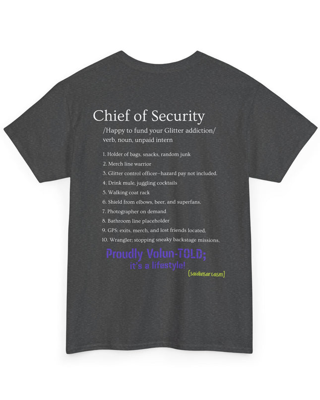 'Chief of Security' Unisex Tee - Funny Gift for Husband, Great for Father's Day, Casual Tee, Couples Apparel, Everyday Wear