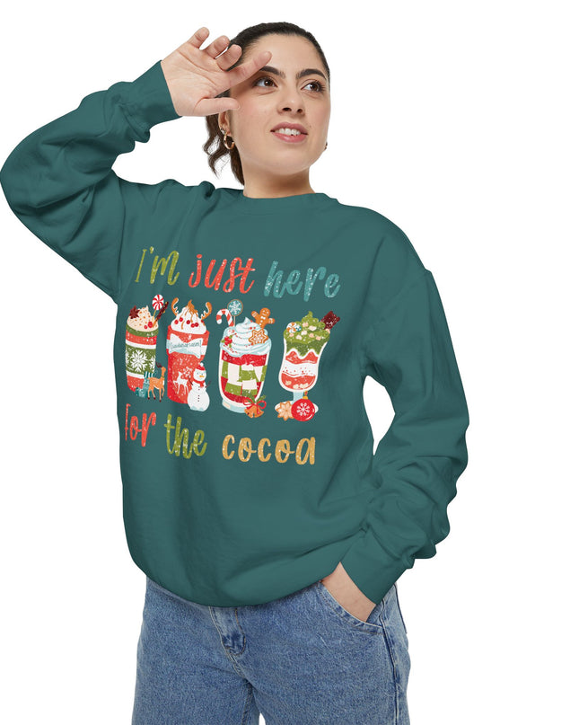 Holiday Sweatshirt - "I'm Just Here for the Cocoa" Christmas Cocoa Crewneck