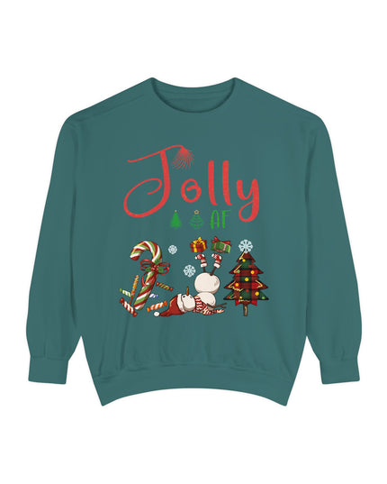 'Jolly AF' Sweatshirt – Chaotic Christmas Tree & Snowman Juggling Candy Canes