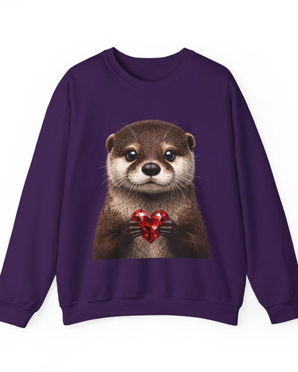 Otter with Red Gem Crewneck Sweatshirt — Playful, Worthy, and Charming