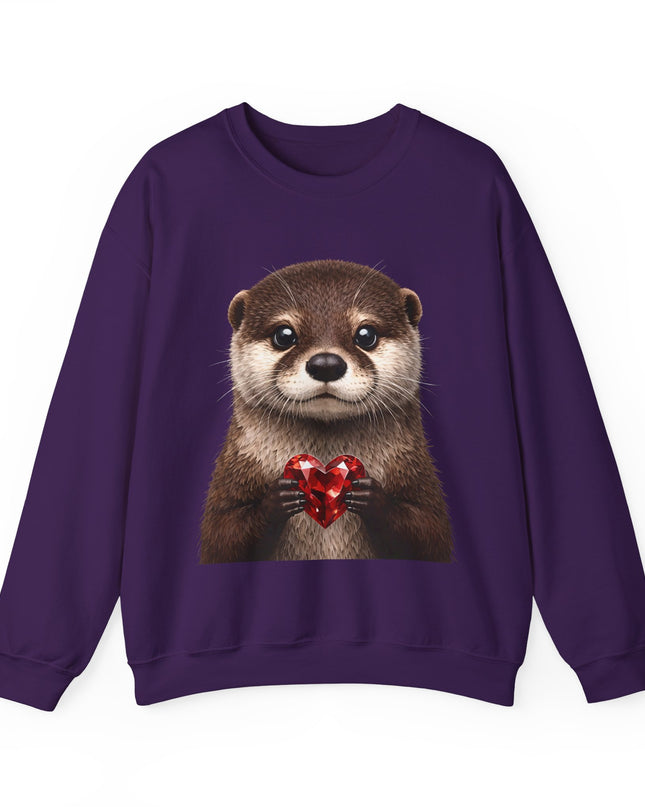 Otter with Red Gem Crewneck Sweatshirt — Playful, Worthy, and Charming