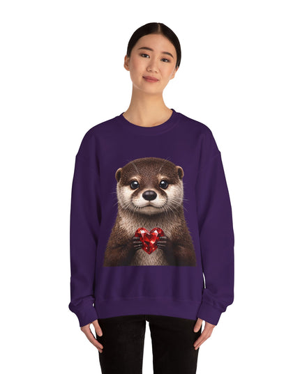 Otter with Red Gem Crewneck Sweatshirt — Playful, Worthy, and Charming