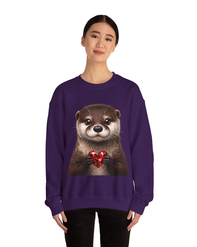 Otter with Red Gem Crewneck Sweatshirt — Playful, Worthy, and Charming