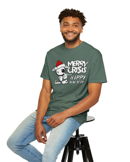 Christmas Crisis Graphic T-Shirt — 'Merry Crisis Happy New Year' Cute Santa Bear Tee