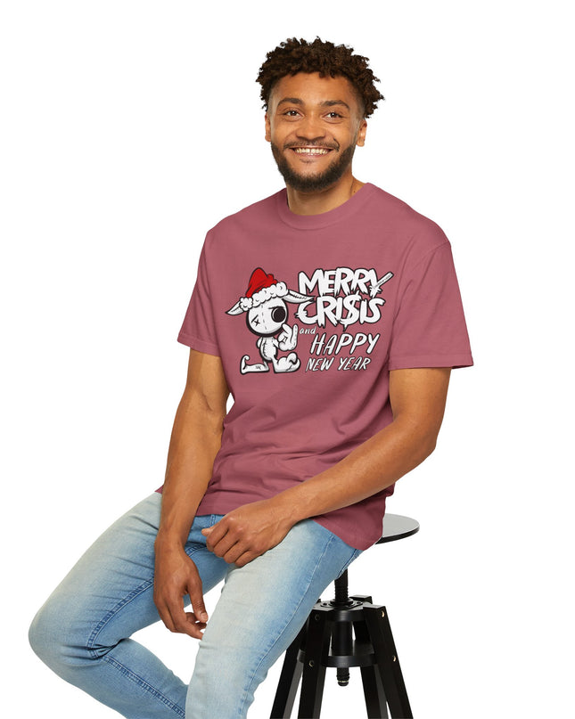 Christmas Crisis Graphic T-Shirt — 'Merry Crisis Happy New Year' Cute Santa Bear Tee