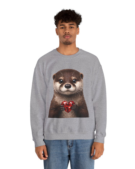 Otter with Red Gem Crewneck Sweatshirt — Playful, Worthy, and Charming
