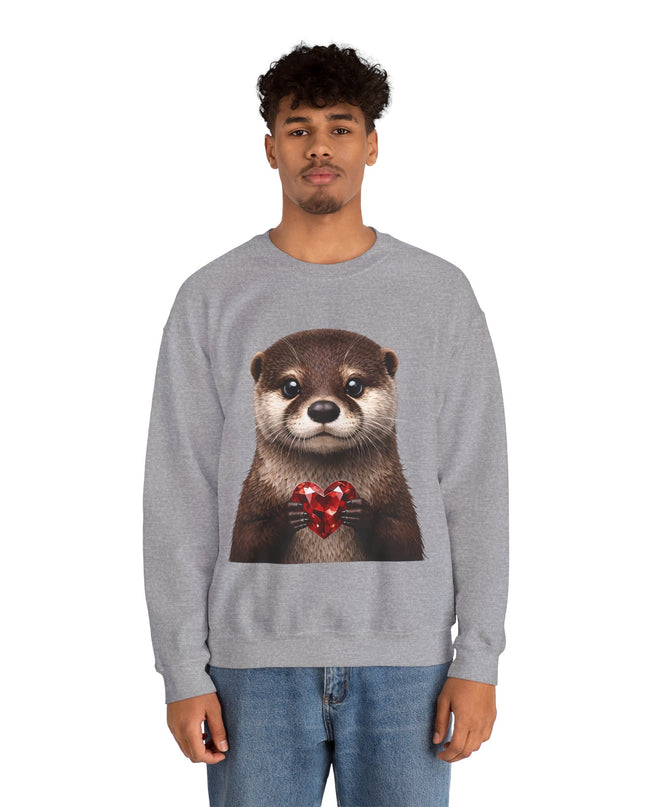 Otter with Red Gem Crewneck Sweatshirt — Playful, Worthy, and Charming