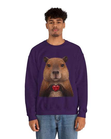Capybara Holding Red Gem Sweatshirt — Unbothered & Valuable Crewneck