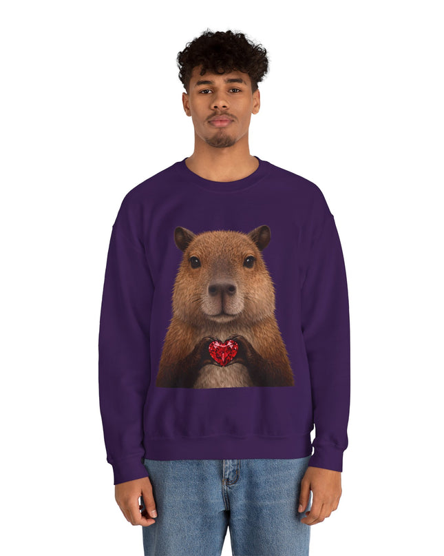 Capybara Holding Red Gem Sweatshirt — Unbothered & Valuable Crewneck