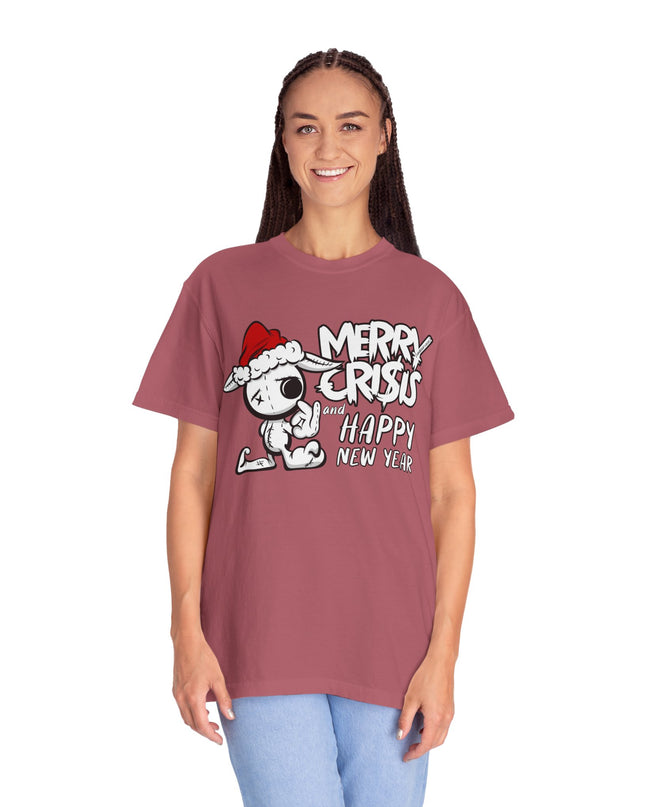 Christmas Crisis Graphic T-Shirt — 'Merry Crisis Happy New Year' Cute Santa Bear Tee