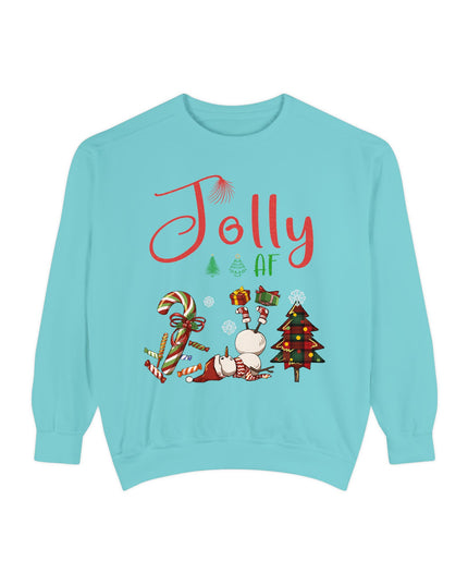 'Jolly AF' Sweatshirt – Chaotic Christmas Tree & Snowman Juggling Candy Canes