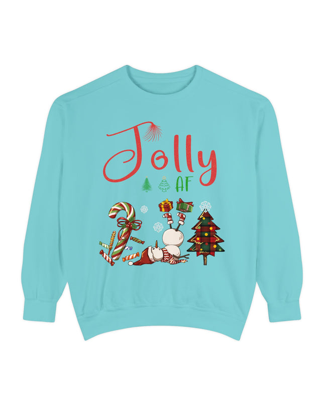 'Jolly AF' Sweatshirt – Chaotic Christmas Tree & Snowman Juggling Candy Canes
