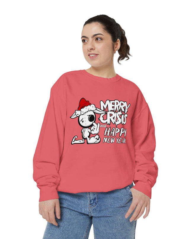 Christmas Crisis Graphic Sweat Shirt — 'Merry Crisis Happy New Year' Cute Santa Bear Sweat Shirt