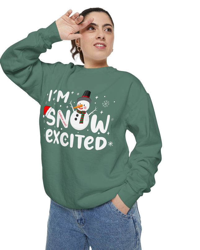Holiday Sweatshirt — "I'm Snow Excited" Snowman Christmas Crewneck