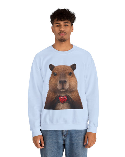 Capybara Holding Red Gem Sweatshirt — Unbothered & Valuable Crewneck