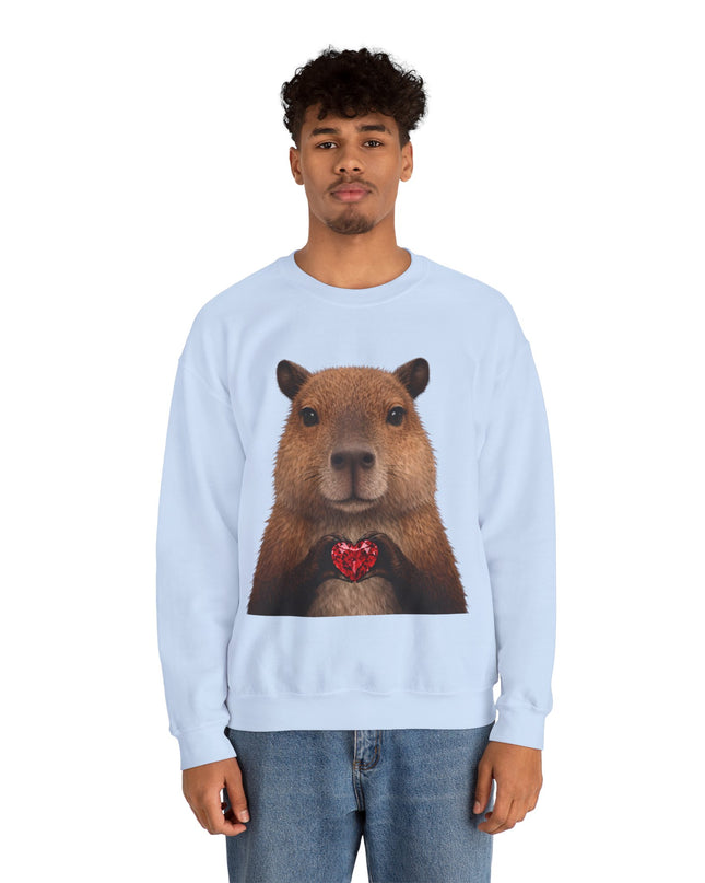 Capybara Holding Red Gem Sweatshirt — Unbothered & Valuable Crewneck