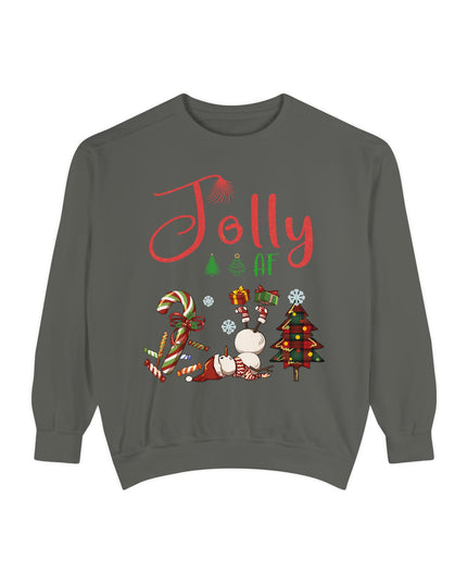 'Jolly AF' Sweatshirt – Chaotic Christmas Tree & Snowman Juggling Candy Canes