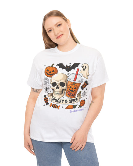 'Spooky & Spice' Halloween Pumpkin Skull T-Shirt