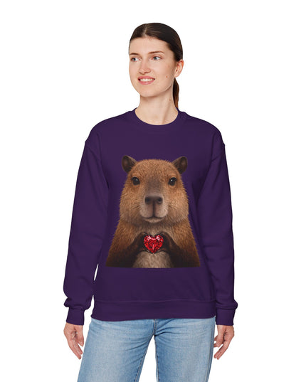 Capybara Holding Red Gem Sweatshirt — Unbothered & Valuable Crewneck