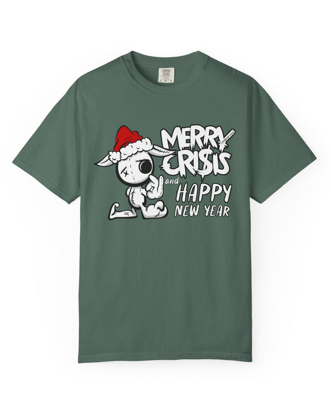 Christmas Crisis Graphic T-Shirt — 'Merry Crisis Happy New Year' Cute Santa Bear Tee