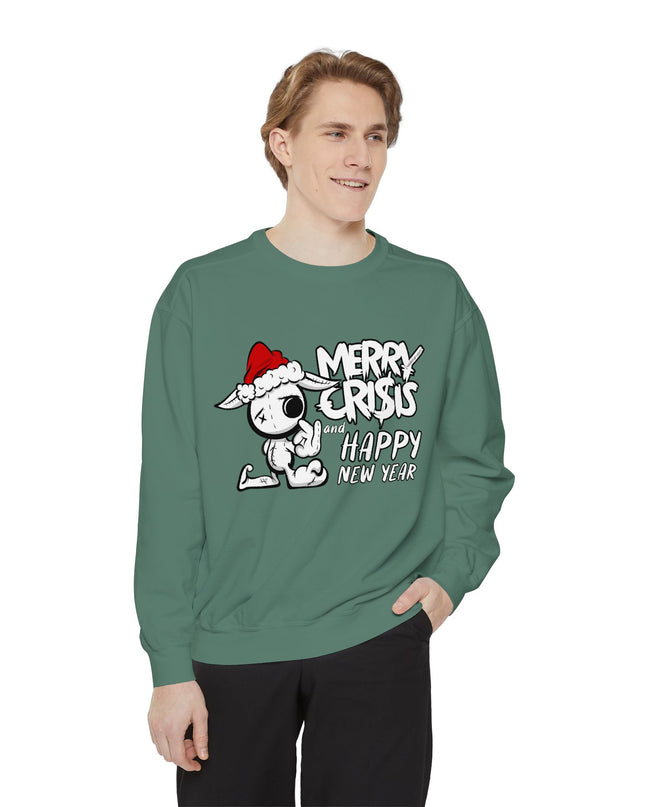 Christmas Crisis Graphic Sweat Shirt — 'Merry Crisis Happy New Year' Cute Santa Bear Sweat Shirt