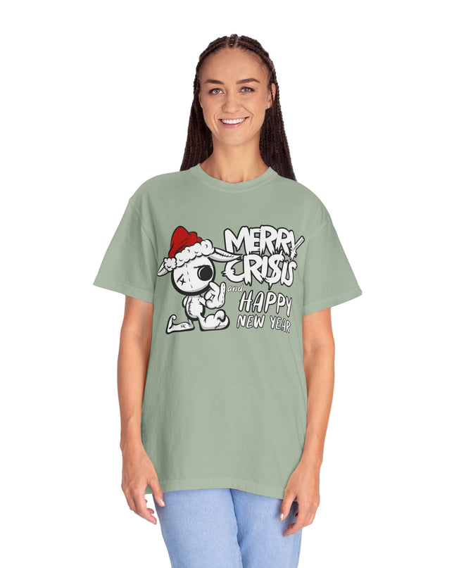 Christmas Crisis Graphic T-Shirt — 'Merry Crisis Happy New Year' Cute Santa Bear Tee
