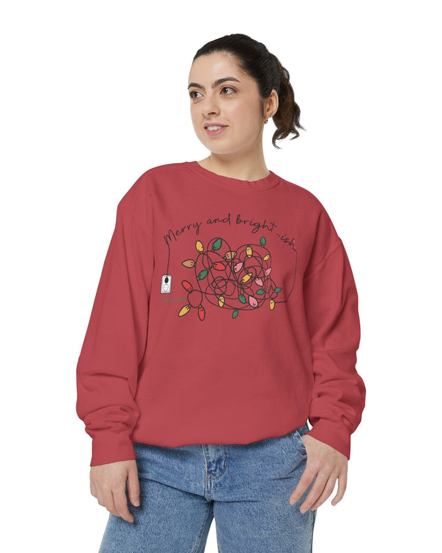 Holiday Lights Sweatshirt — “Merry and Bright-ish” Cozy Christmas Crewneck