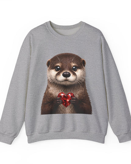 Otter with Red Gem Crewneck Sweatshirt — Playful, Worthy, and Charming