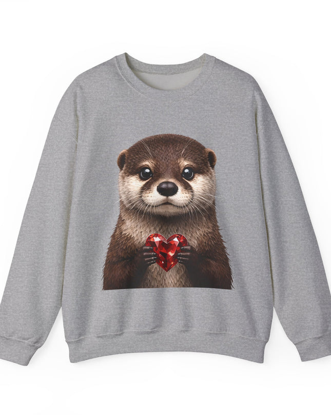 Otter with Red Gem Crewneck Sweatshirt — Playful, Worthy, and Charming