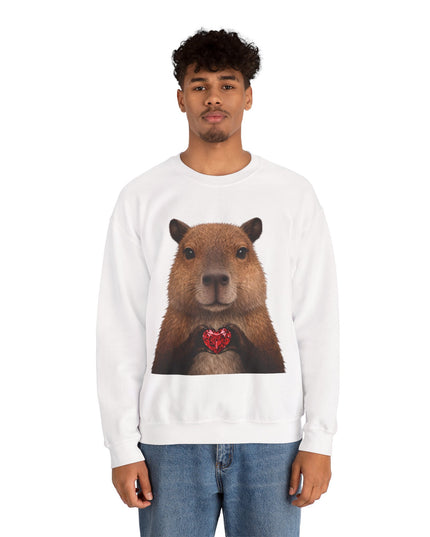 Capybara Holding Red Gem Sweatshirt — Unbothered & Valuable Crewneck