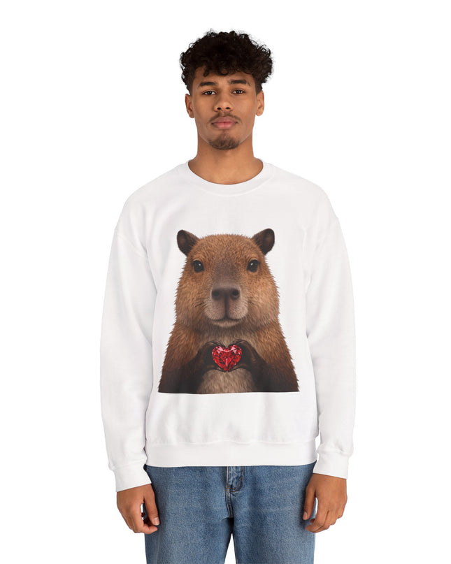 Capybara Holding Red Gem Sweatshirt — Unbothered & Valuable Crewneck