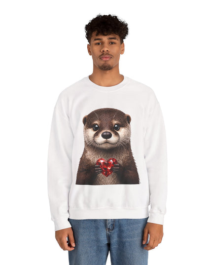Otter with Red Gem Crewneck Sweatshirt — Playful, Worthy, and Charming