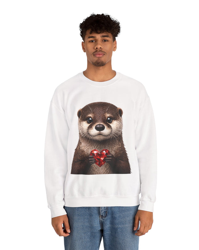 Otter with Red Gem Crewneck Sweatshirt — Playful, Worthy, and Charming