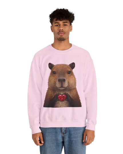Capybara Holding Red Gem Sweatshirt — Unbothered & Valuable Crewneck