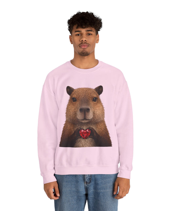 Capybara Holding Red Gem Sweatshirt — Unbothered & Valuable Crewneck
