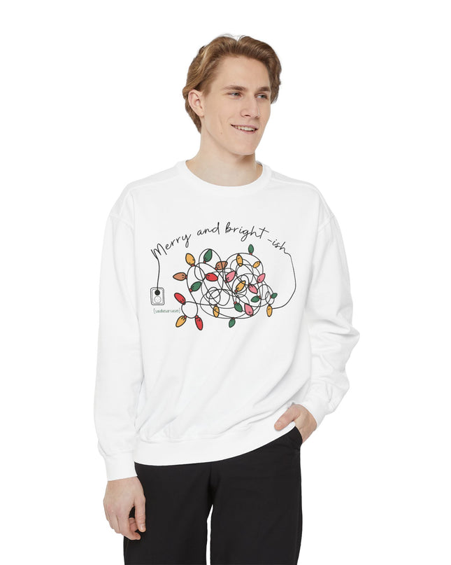 Holiday Lights Sweatshirt — “Merry and Bright-ish” Cozy Christmas Crewneck