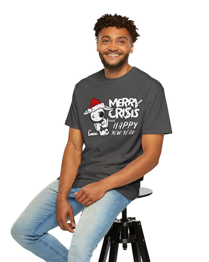 Christmas Crisis Graphic T-Shirt — 'Merry Crisis Happy New Year' Cute Santa Bear Tee