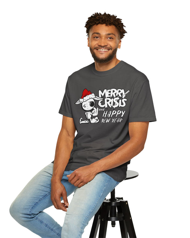 Christmas Crisis Graphic T-Shirt — 'Merry Crisis Happy New Year' Cute Santa Bear Tee