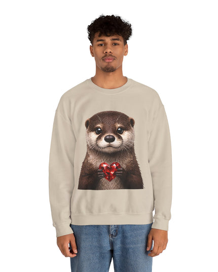 Otter with Red Gem Crewneck Sweatshirt — Playful, Worthy, and Charming
