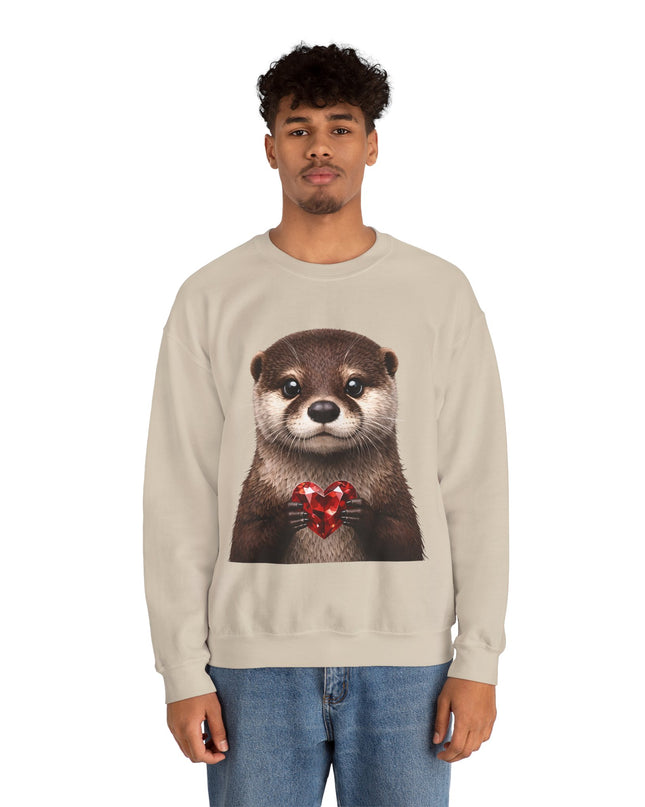 Otter with Red Gem Crewneck Sweatshirt — Playful, Worthy, and Charming