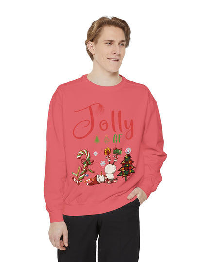 'Jolly AF' Sweatshirt – Chaotic Christmas Tree & Snowman Juggling Candy Canes