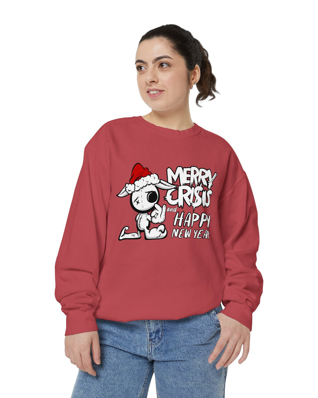 Christmas Crisis Graphic Sweat Shirt — 'Merry Crisis Happy New Year' Cute Santa Bear Sweat Shirt