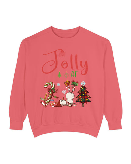 'Jolly AF' Sweatshirt – Chaotic Christmas Tree & Snowman Juggling Candy Canes