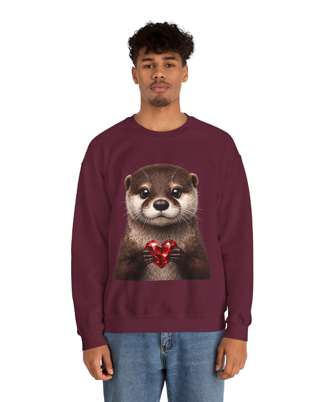 Otter with Red Gem Crewneck Sweatshirt — Playful, Worthy, and Charming